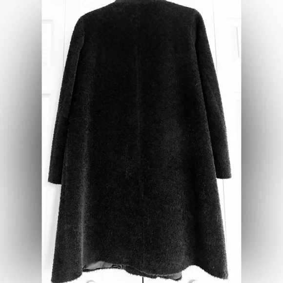 CiINZIA ROCCA FLARED BLACK WOOL AND ALPACA COAT WITH HIGH STAND COLLAR SIZE 6